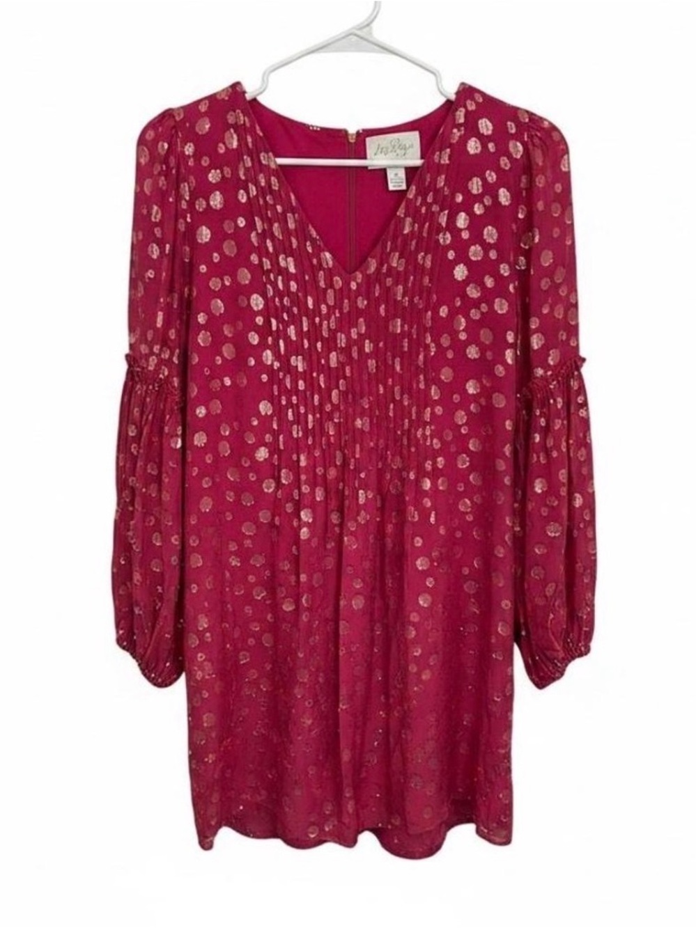 Lilly Pulitzer Hot Pink Metallic Dot Shift Dress Size 4